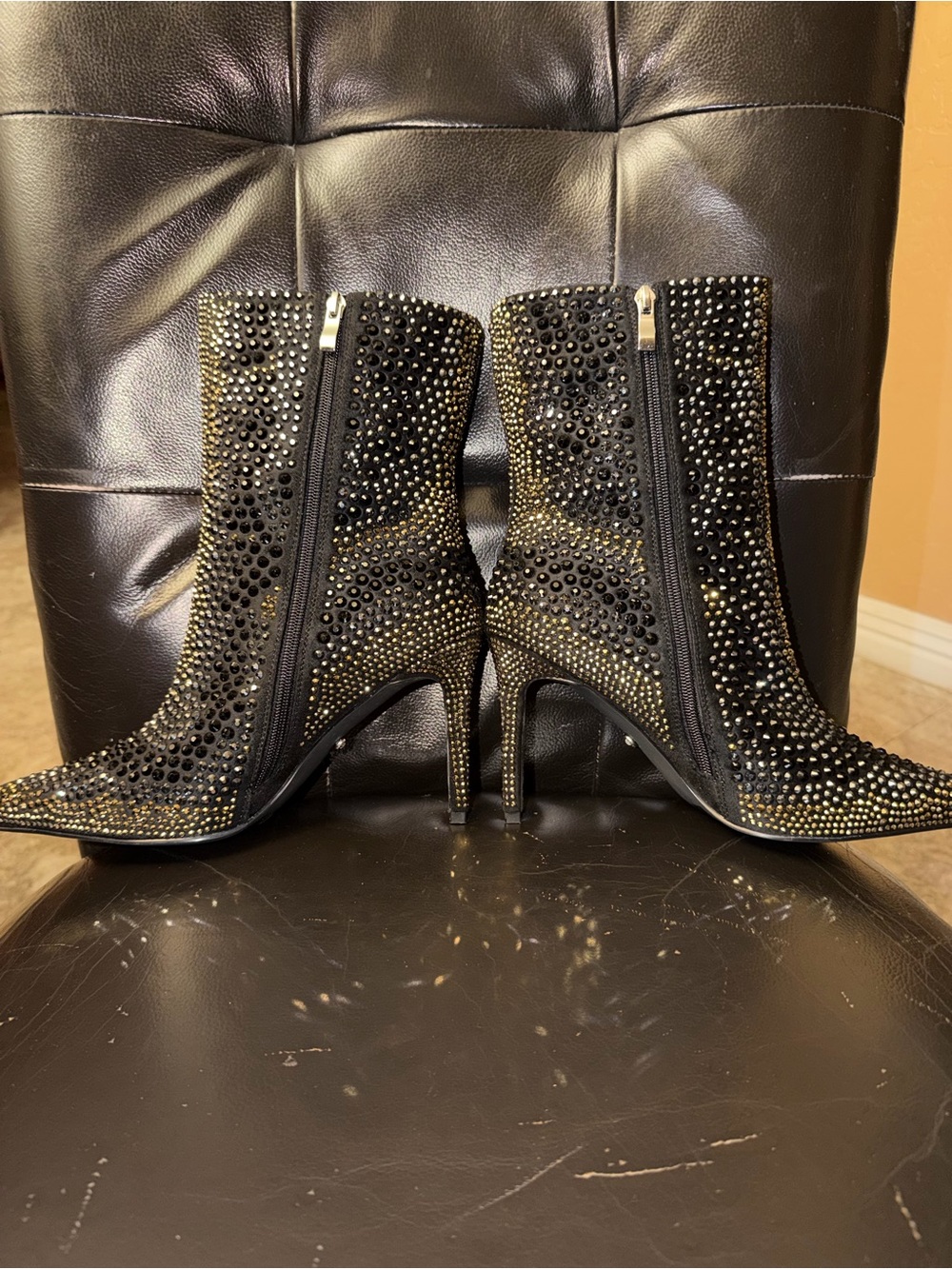 Studded Black Crystal Ankle Booties with Side Zip